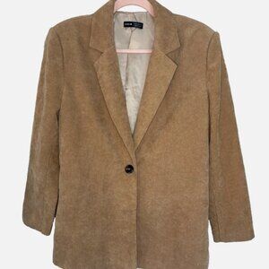 SHEIN Tan Corduroy Blazer Jacket Women’s XS Single Button Casual Fall Coat